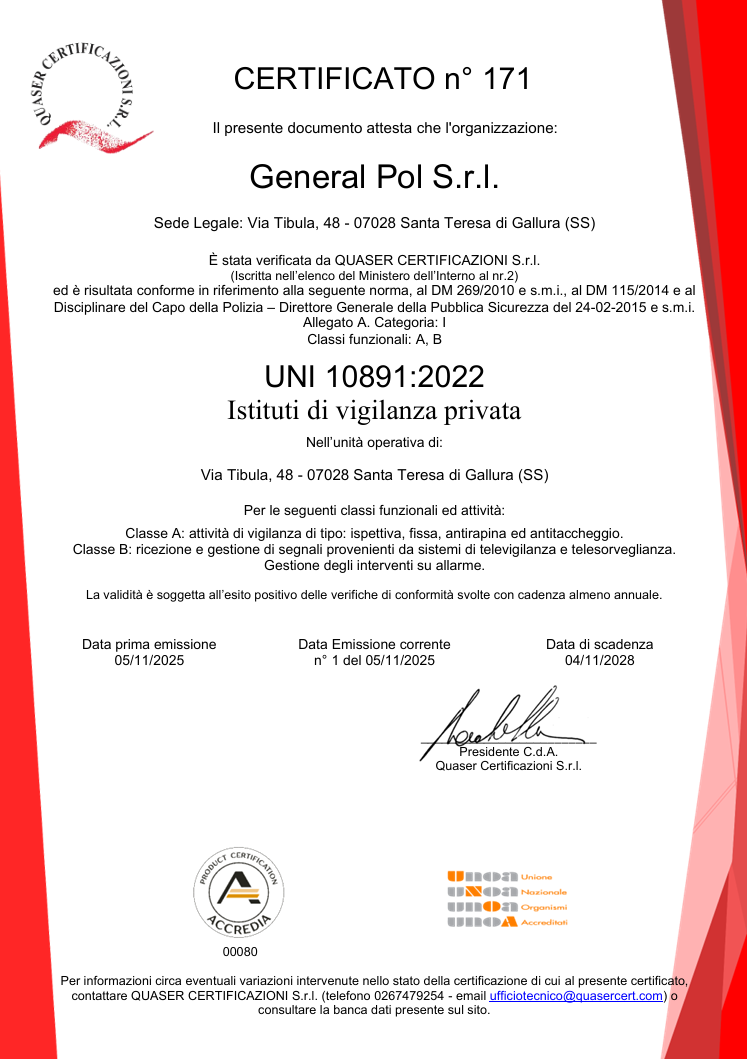 Certificato UNI 10891:2022 - General Pol S.r.l.